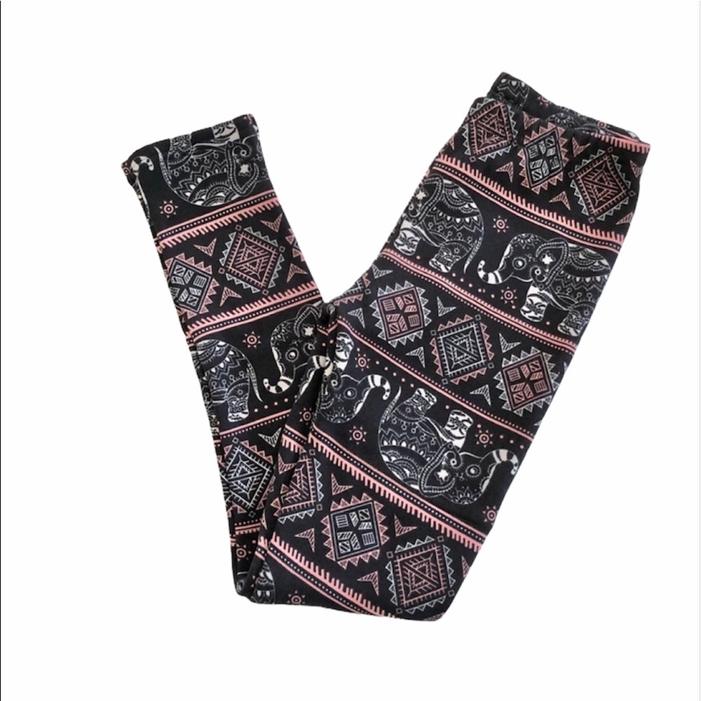Mandala Elephant Fleece Lined Fitted Leggings Juniors Small